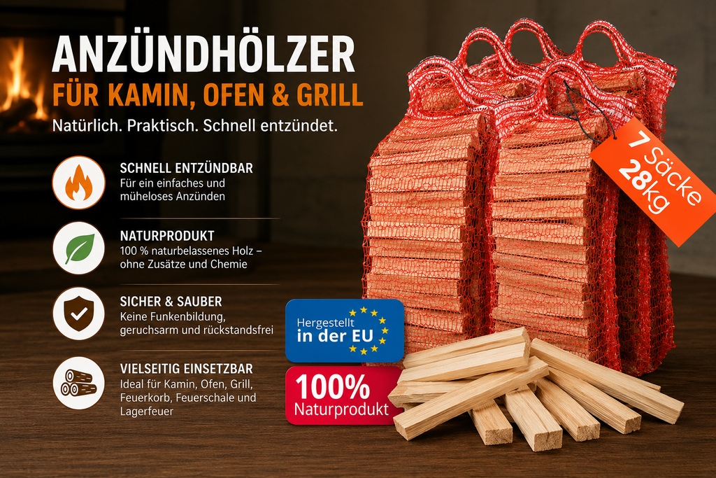 Brennholzstäbe - Anzünder aus Eichenholz / Hackschnitzel
